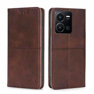 For vivo Y35 4G / Y22 / Y22s Cow Texture Magnetic Leather Phone Case(Dark Brown)