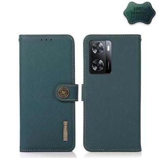 For OPPO A77 4G JP Version/A57 4G KHAZNEH Custer Genuine Leather RFID Phone Case(Green)