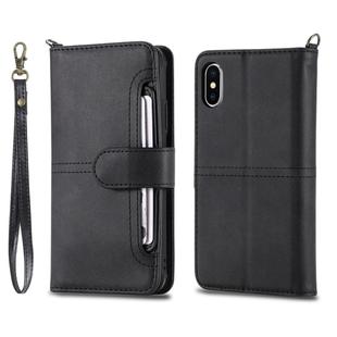 For iPhone X / XS Multifunctional Detachable Magnetic Horizontal Flip Leather Case with Card Slots & Holder & Wallet & Photo Frame(Black)