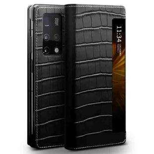 For Huawei Mate X2 QIALINO Crocodile Pattern Side Window View Genuine Leather Phone Case(Black)