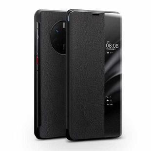 For Huawei Mate 50 Pro QIALINO Genuine Leather Side Window View Smart Phone Case(Black)