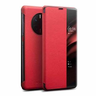 For Huawei Mate 50 Pro QIALINO Genuine Leather Side Window View Smart Phone Case(Red)
