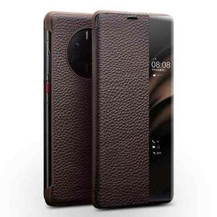 For Huawei Mate 50 Pro QIALINO Genuine Leather Side Window View Smart Phone Case(Brown)