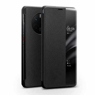 For Huawei Mate 50 QIALINO Genuine Leather Side Window View Smart Phone Case(Black)