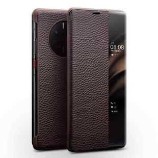 For Huawei Mate 50 QIALINO Genuine Leather Side Window View Smart Phone Case(Brown)