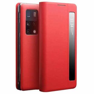 For Huawei Mate X2 QIALINO Genuine Leather Side Window View Smart Phone Case(Red)