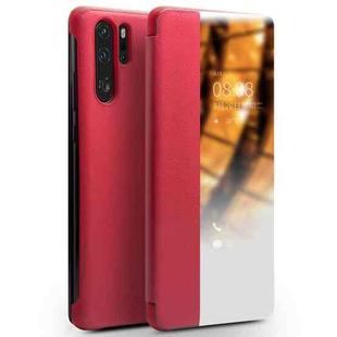 For Huawei P30 Pro QIALINO Genuine Leather Side Window View Smart Phone Case(Red)