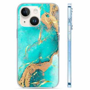 For iPhone 14 Coloured Glaze Marble Phone Case(Green Gilt)