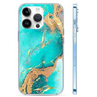 For iPhone 14 Pro Max Coloured Glaze Marble Phone Case(Green Gilt)
