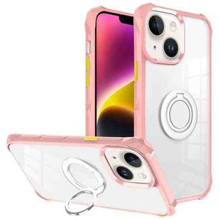 For iPhone 14 Plus Water Cube High Permeability Space Phone Case with Invisible Holder(Pink)