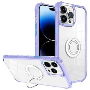 For iPhone 14 Pro Water Cube High Permeability Space Phone Case with Invisible Holder(Purple)