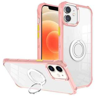 For iPhone 12 Water Cube High Permeability Space Phone Case with Invisible Holder(Pink)