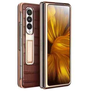 For Samsung Galaxy Z Fold3 5G/W22 5G QIALINO 2 in 1 Crocodile Pattern Genuine Leather + PC Phone Case(Brown)