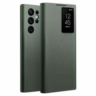 For Samsung Galaxy S22 Ultra 5G QIALINO Magnetic Genuine Leather Phone Case(Green)