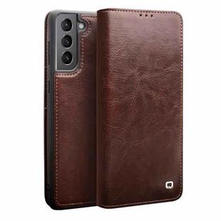 For Samsung Galaxy S21 5G QIALINO Genuine Leather Phone Case(Brown)