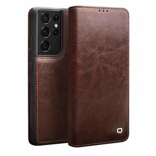 For Samsung Galaxy S21 Ultra 5G QIALINO Genuine Leather Phone Case(Brown)