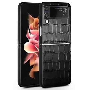 For Samsung Galaxy Z Flip4 QIALINO Crocodile Pattern Genuine Leather Phone Case(Black)
