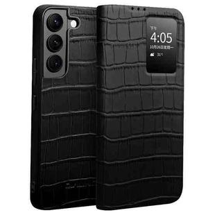 For Samsung Galaxy S22 5G QIALINO Crocodile Pattern Genuine Leather Phone Case(Black)