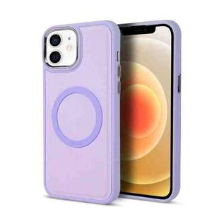 For iPhone 12 Imitation Liquid Silicone Skin Feel Plating Magsafe Phone Case(Light Purple)
