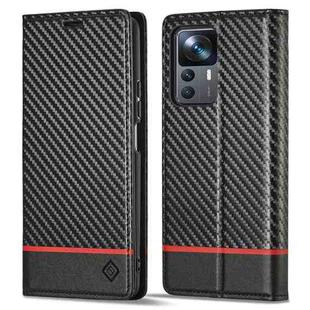 For Xiaomi 12T/12T Pro/Redmi K50 Ultra LC.IMEEKE Carbon Fiber Texture Flip Leather Phone Case(Horizontal Black)