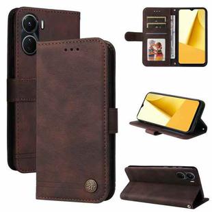 For vivo Y16 / Y02s Skin Feel Life Tree Metal Button Leather Phone Case(Brown)