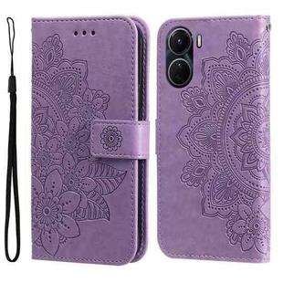 For vivo Y16 / Y02s 7-petal Flowers Embossing Leather Phone Case(Light Purple)