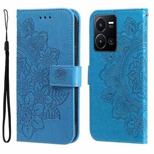 For vivo Y35 4G / Y22s / Y22 7-petal Flowers Embossing Leather Phone Case(Blue)