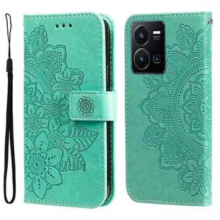 For vivo Y35 4G / Y22s / Y22 7-petal Flowers Embossing Leather Phone Case(Green)