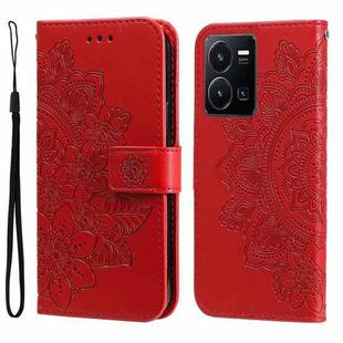For vivo Y35 4G / Y22s / Y22 7-petal Flowers Embossing Leather Phone Case(Red)