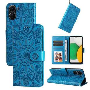 For vivo Y16 / Y02s Embossed Sunflower Leather Phone Case(Blue)