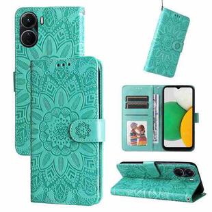 For vivo Y16 / Y02s Embossed Sunflower Leather Phone Case(Green)