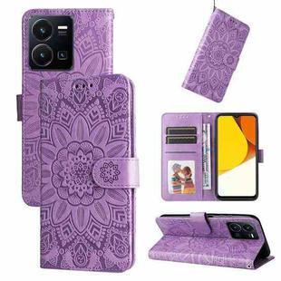 For vivo Y35 4G / Y22s / Y22 Embossed Sunflower Leather Phone Case(Purple)