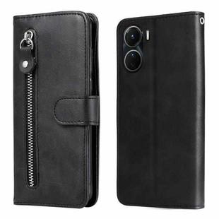 For vivo Y16 / Y02s Calf Texture Zipper Leather Phone Case(Black)