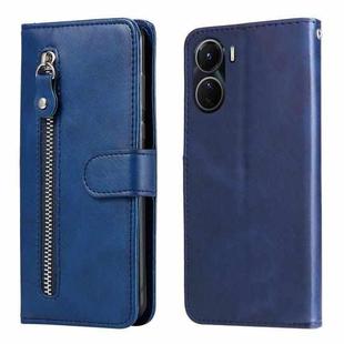 For vivo Y16 / Y02s Calf Texture Zipper Leather Phone Case(Blue)