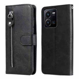For vivo Y35 4G / Y22s / Y22 Calf Texture Zipper Leather Phone Case(Black)