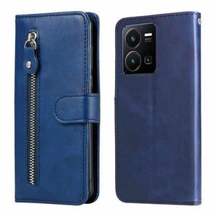 For vivo Y35 4G / Y22s / Y22 Calf Texture Zipper Leather Phone Case(Blue)
