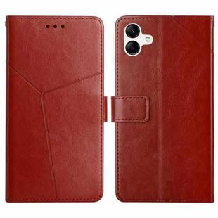 For Samsung Galaxy A04 4G HT01 Y-shaped Pattern Flip Leather Phone Case(Brown)