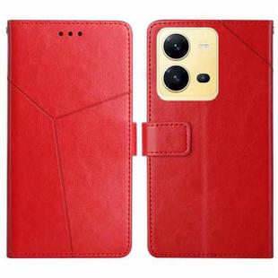 For vivo X80 Lite/V25 5G HT01 Y-shaped Pattern Flip Leather Phone Case(Red)