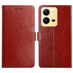 For vivo X80 Lite/V25 5G HT01 Y-shaped Pattern Flip Leather Phone Case(Brown)