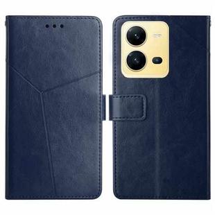 For vivo X80 Lite/V25 5G HT01 Y-shaped Pattern Flip Leather Phone Case(Blue)