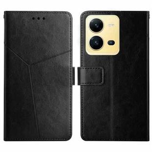 For vivo X80 Lite/V25 5G HT01 Y-shaped Pattern Flip Leather Phone Case(Black)