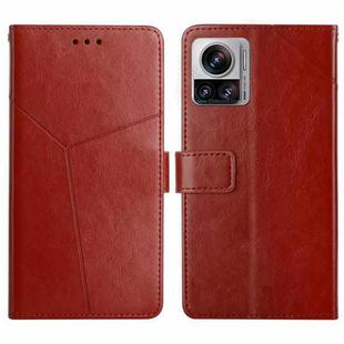 For Motorola Edge 30 Ultra/Moto X30 Pro HT01 Y-shaped Pattern Flip Leather Phone Case(Brown)