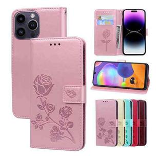 For iPhone 14 Pro Rose Embossed Flip PU Leather Phone Case(Rose Gold)