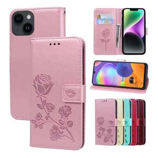 For iPhone 14 Rose Embossed Flip PU Leather Phone Case(Rose Gold)