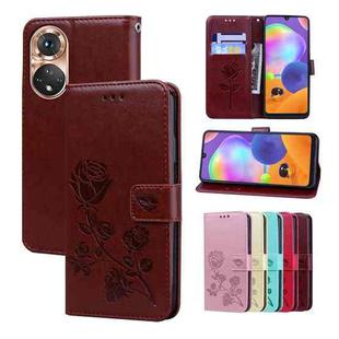 For Honor X7/Play 30 Plus Rose Embossed Flip PU Leather Phone Case(Brown)