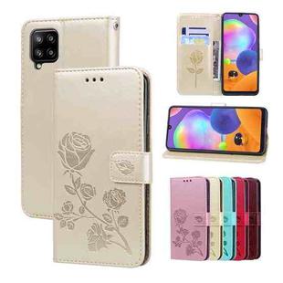 For Samsung Galaxy M33 5G Global Rose Embossed Flip PU Leather Phone Case(Gold)
