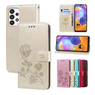 For Samsung Galaxy A73 5G Rose Embossed Flip PU Leather Phone Case(Gold)