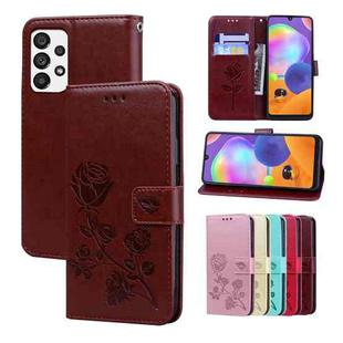For Samsung Galaxy A73 5G Rose Embossed Flip PU Leather Phone Case(Brown)