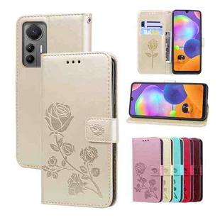 For Xiaomi 12 Lite Rose Embossed Flip PU Leather Phone Case(Gold)