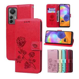 For Xiaomi 12 Lite Rose Embossed Flip PU Leather Phone Case(Red)
